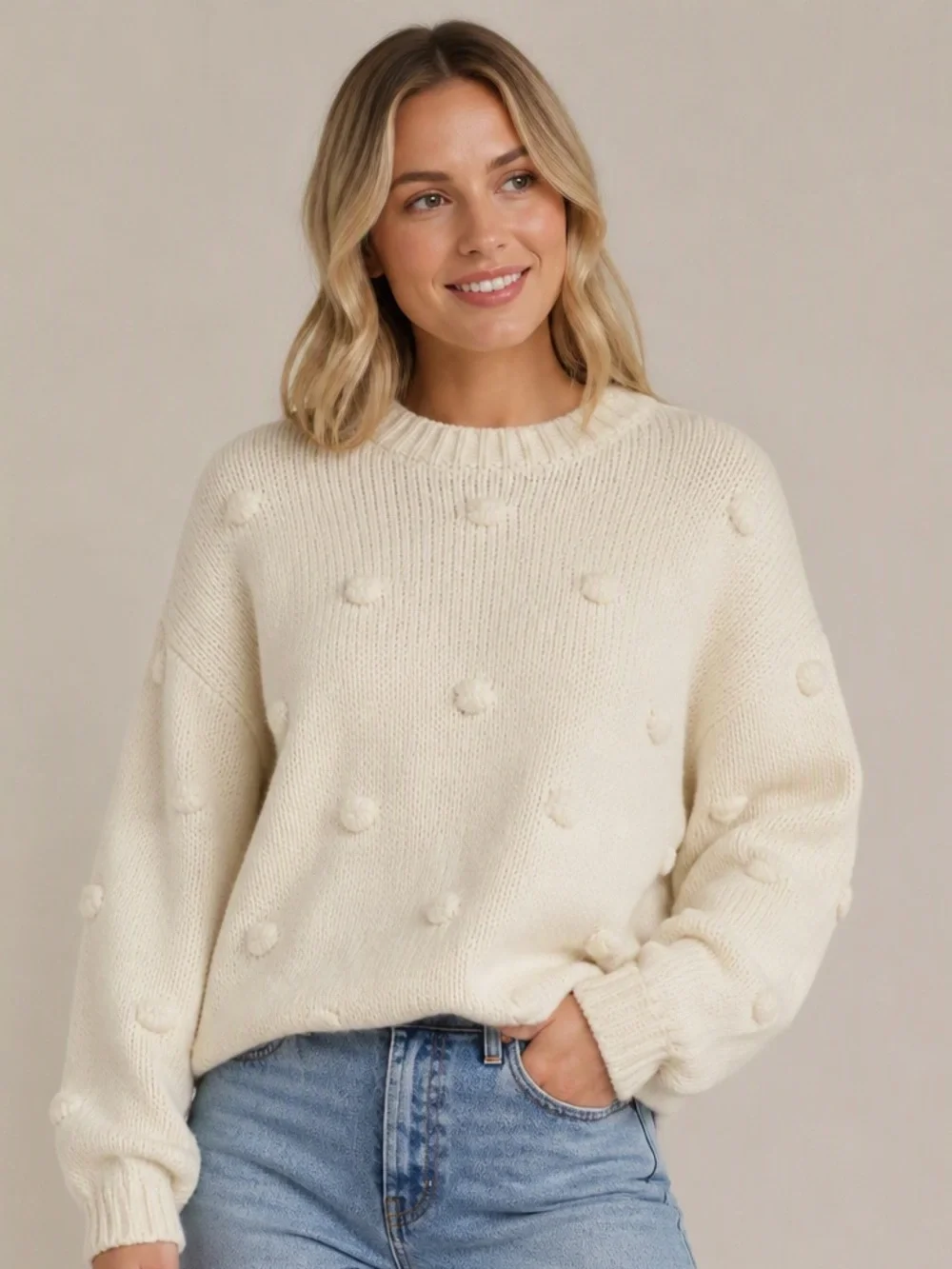 Moon & Madison Cream Bubble Pom Pom Sweat